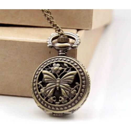 3062)12pcs/lot Victorian Style Flower Butterfly pocket Watch Necklace pendant Dia 2.7cm