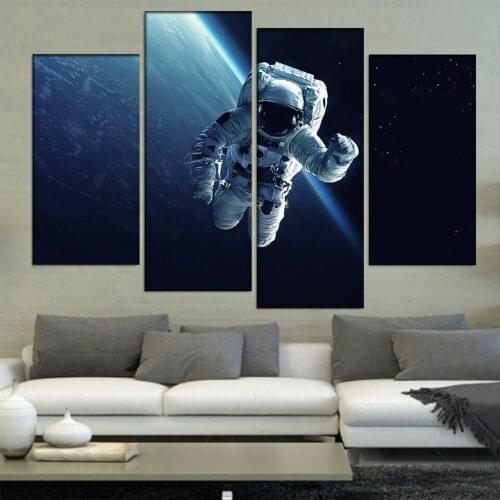 Astronaut in Universe Space 4 Pcs Canvas Wall Art Abstract Pictures Prints Set Living Room Decor Canvas Pictures Wall Decortio