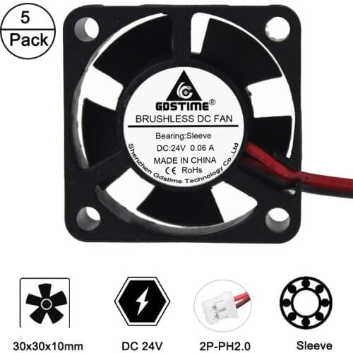 5 pcs 30mm DC 24V 3cm 30mm 30x30x10mm 3010 Brushless Mini refrigerator Cooling Fan 3inch Fan cooler