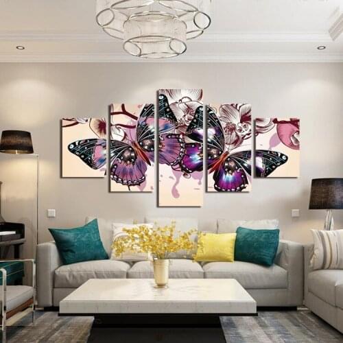 5 Pieces of Modern High-definition Inkjet Frameless Painting Core Animal Flower Oil Painting, Butterfly Flower Modern Decorative
