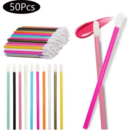 50Pcs Disposable Lip Brush Lipstick Lip Gloss Brush Eyelash Extension Mascara Stick Applicator Makeup Cleaning Tool