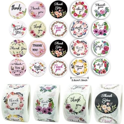 500Pcs/roll 3.8CM Floral Thank You Sticker for Party Scrapbooking DIY Decortation Envelope Sealing Label Stationery Stickers