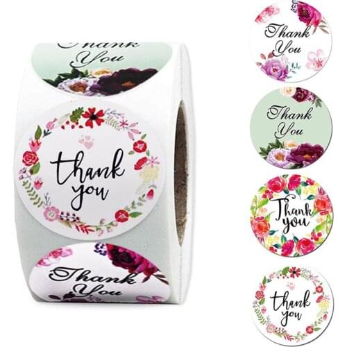 6 Designs Floral Thank You Sticker Paper Seal Label Stickers For Christmas Card Party Favor Gift 100-500pcs Stationery Sticker