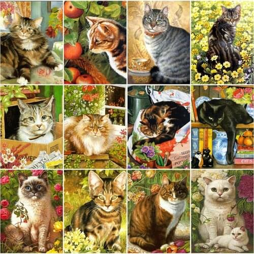 EverShine Diamond Embroidery Spring Cross Stitch Diamond Mosaic Cat Full Square Art Painting Animal Rhinestones Decor For Home