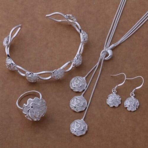 AS209 Hot Silver Color Gift Lady Girl Popular Jewelry Sets Bangle 081 + Necklace 541 + Earring 288 + Ring 286 /dqxamiea Bkrakbya