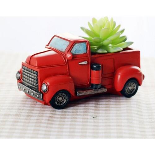 Behogar Vintage Red Truck Car Vehicle Model Toy Resin Pots Succulent Plants Container Table Top Christmas Ornament
