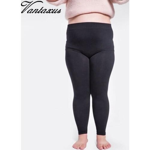 Woman XL elastic high waist winter slim pants thin fleece blended warm pants yard ankle pencil black pants