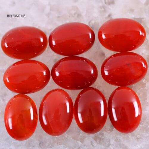 BUYERSHOME 10Pcs 13x18MM Natural Stone Red Carnelian No Drilled Hole Oval Cabochon CAB Bead For DIY Jewelry Making Ring K1604