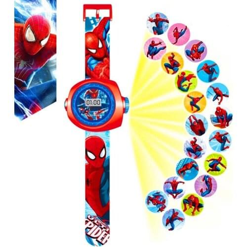 Anime Disney Marvel Spiderman Figure Watch Avengers Frozen Kids 3D Projection Glow LED Child Digital Watches Toys Christmas Gift