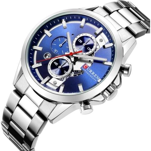 CURREN Mens Quartz Wrist Watch Auto Date Stopwatch Waterproof Stainless Steel Band Watches for Men Relogio Masculino Clock