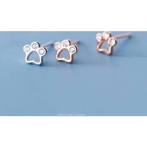 Colusiwei Real Pure 925 Sterling Silver Lovely Animal Dog Cat Paw Stud Earrings for Women Shiny Clear CZ Footprints Kid Gift