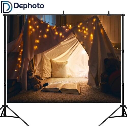 Dephoto Baby Room Tent Pillow Lamp Bear Toy Birthday Photography Backgrounds Customized Photographic Backdrops For Photo Studio