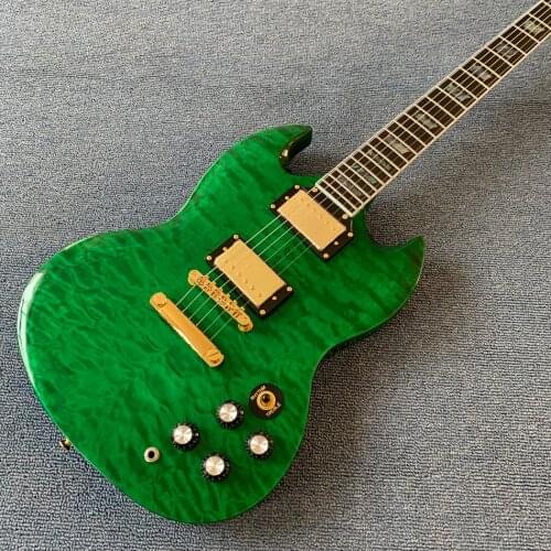 Rosewood fingerboard electric guitar, Gold hardware, Green burst color, Solid mahogany body electric guitar, Free shipping