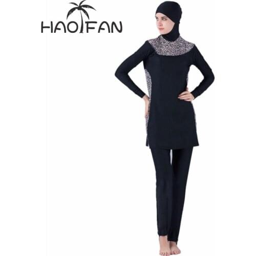HAOFAN New Muslim swimwear Islamic Swimwear Muslim Swimsuit Modest Islamic Suit Connected Swimwear Plus size swimwear S-4XL