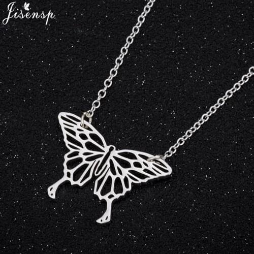 Jisensp Lovely Butterfly Pendant Necklace Long Chain Hollow Origami Butterfly Statement Necklace for Women Girls Party Gift