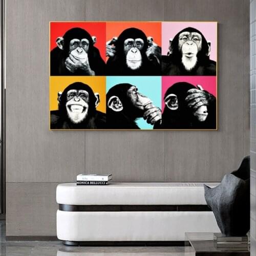 Graffiti Art Funny Monkey Canvas Paintings on The Wall Art Posters and Prints Animals Pop Art Pictures for Kids Room Wall Decor