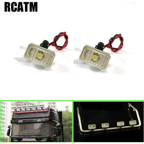 Model car Metal led Square Spotlight dome light 2pcs for 1/10 1/14 RC Car TRX4 SCX10 Tamiya Truck Trailer Scania MAN Actros LESU