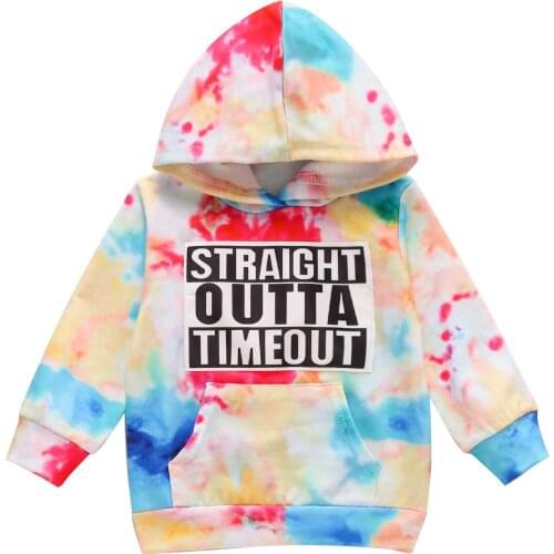 Fashion Toddler Kids Boys' Hoodie Letter Printed Long Sleeve Pullover Hooded Top Tie Dyed Sweatshirt for Children 1-6Years
