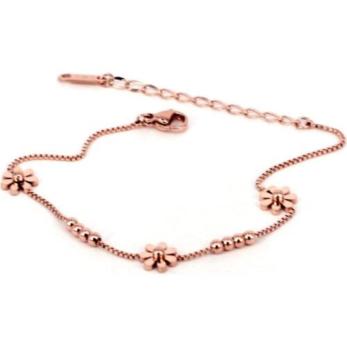 Fashion Stainless Steel Daisy Bangle Small Bead Ball Flower Charm Chain Bracelet Xmas Woman Girl Party Gift