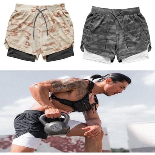 Running Shorts Men 2 In 1 Double-deck Quick Dry GYM Sport Shorts Fitness Jogging Workout Shorts Men Sports Short Pants