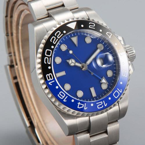 43MM Blue Dial Ceramic Bezel Blue GMT Pointer Sapphire Luminous watch face Marks Automatic Movement Mens Watch