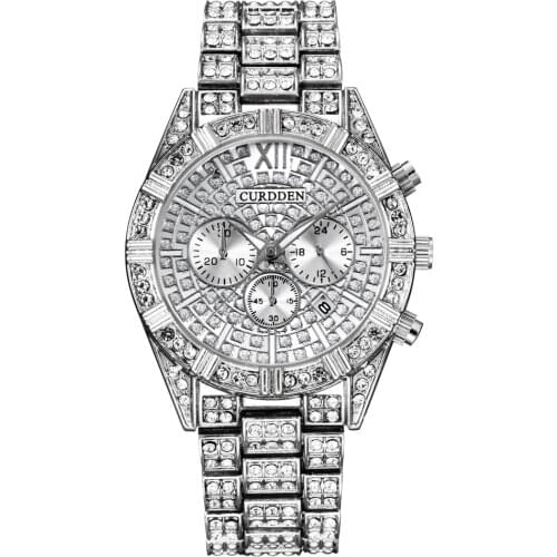 CURDDE Famous Luxury Brand Watches Mens Fashion Date Steel Gold Diamond Business Gifts Quartz Watch Relogio Masculino Ouro 2020