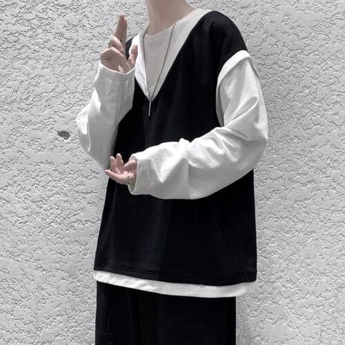 2020 Mens New Solid Color Two-piece Coats Long Sleeve Loose Pullover Fashionable Oversized Hoodies Cotton Casual Sweatshirts