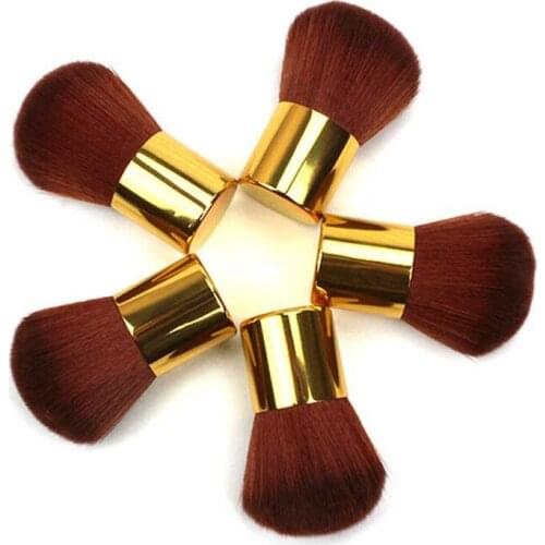 Soft coffee synthetic hair kabuki brush gold aluminum handle powder blush cosmetic brushes