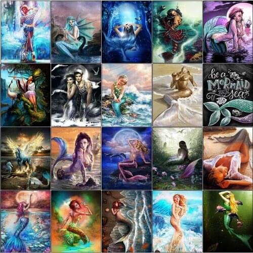 Full square cuadros Cross stitch 5d diamond painting kit set Mermaid woman fish dolphin complet embroidery dirll drawing mosaic