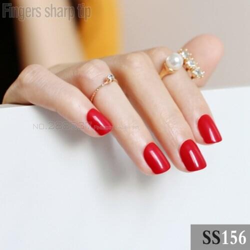 2017 new 24pcs false nails sexy red candy short paragraph round square head comfortable multicolor all wrapped SS156