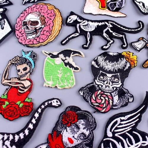 Skeleton Patch Embroidered Patches For Clothing Jacket DIY Punk Patch Iron On Patches On Clothes Skull Stripe Sewing Applique