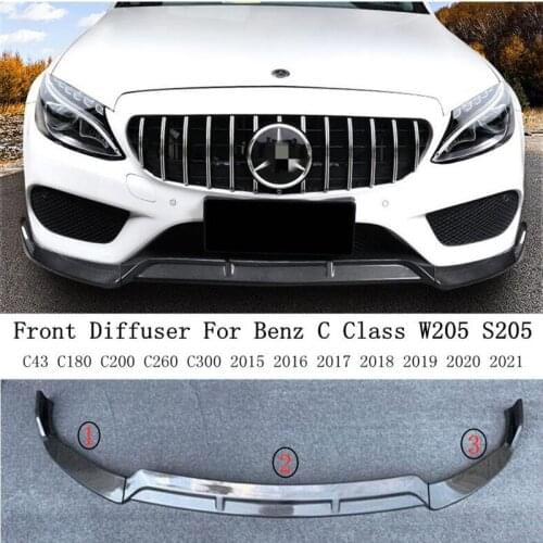 Real Carbon Fiber Front Diffuser Lip Spoiler For Benz C Class W205 S205 C43 C180 C200 C260 C300 2015-2021 Bumper Splitters
