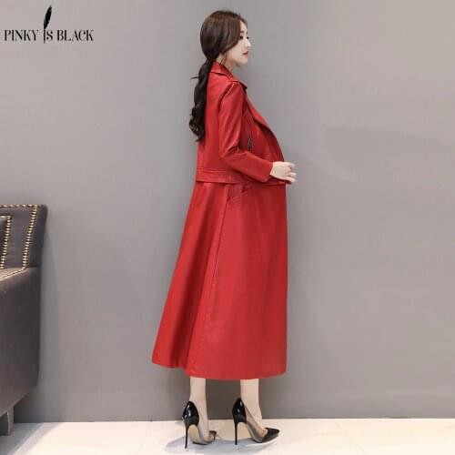 PinkyIsBlack 2019 Fashion X-Long AutumnLeather Jacket Women Winter Plus Size 4XL Detachable Faux Leather Coat Female Windbreaker