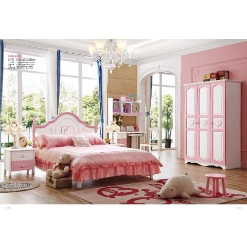 DS-806# All solidwood American nobility style solid wood children bedroom furniture set with bed three doors wardrobe chest desk