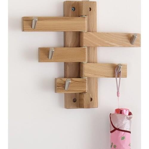 Nordic Rotatable Wooden Wall Hook Coat Rack Modern Oak Wall Hanging Rack Solid Wood Storage Rack for Bag/Coat/Hat/Umbrella
