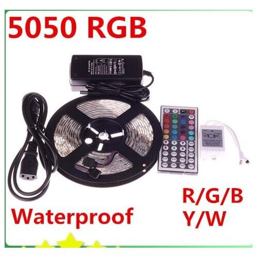 5M RGB Led Strip light 5050 Waterproof 60LED/M DC12V LED Strip Light 300 LEDs+44 Keys Remote Controller+12V 5A Power Adapter