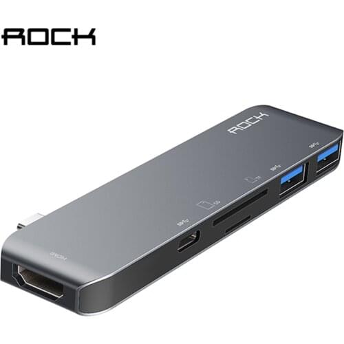 ROCK 6 in 1 Type C Adapter HDMI USB 3.0 USB C SD TF Card Port Multifunctional Hub for MacBook Chrome Book Galaxy Tab S3 Matebook