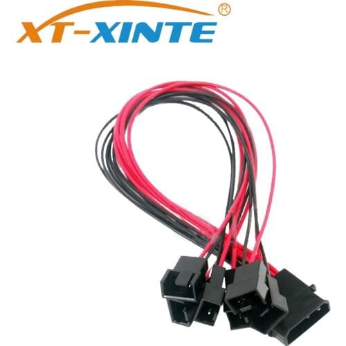 Black Sleeved 30cm Cooler Cooling Fan Splitter Power Cable 12V 4-Pin to 6 Port 3Pin/4Pin Connector for Molex IDE Computer PC DIY