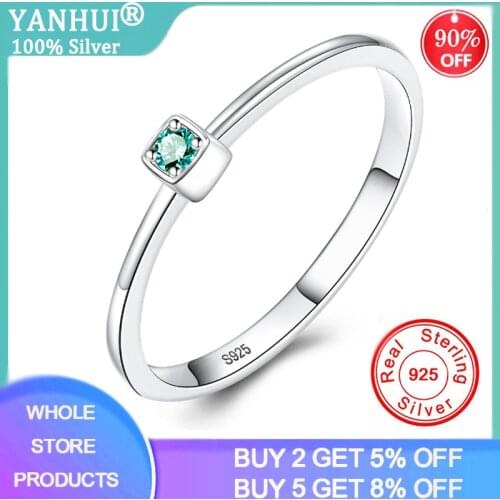YANHUI Original 925 Sterling Silver VVS Green Gemstone Wedding Rings for Women Minimalist Thin Circle Lab Emerald Rings Jewelry