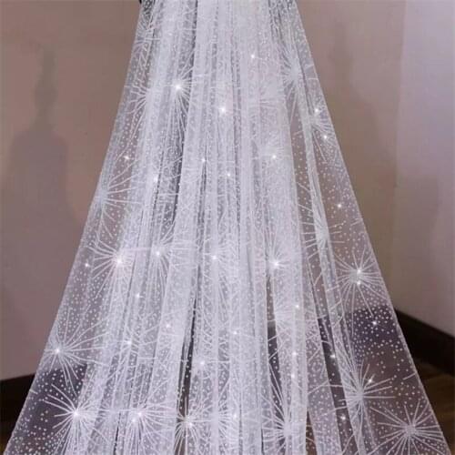 Bling Bling Bridal Wedding Veils With Comb White Champagne One-layer Long Cathedral Glitter Fireworks Rhinestone Star Sky 300cm