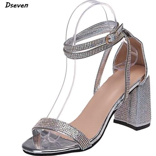 Sexy Nightclub Summer High Heels Women Sandals Open Toe Sequined Heel Rhinestone Ladies Plus Size Sandals Zapatos de mujer Hot