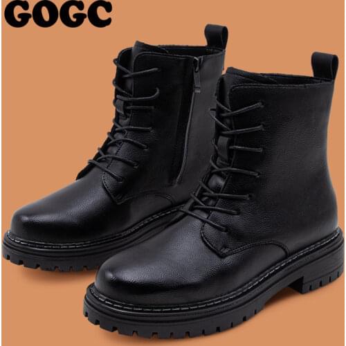 GOGC Ladies Martens Shoes Chunky Motorcycle Boots For Women Autumn Winter Ankle Boots Increasing Female Leather Boots G9020