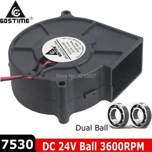 1Pieces Gdstime 24V 2Pin Dual Ball 7530B 75mm x 30mm Cooling Turbo Blower Fan