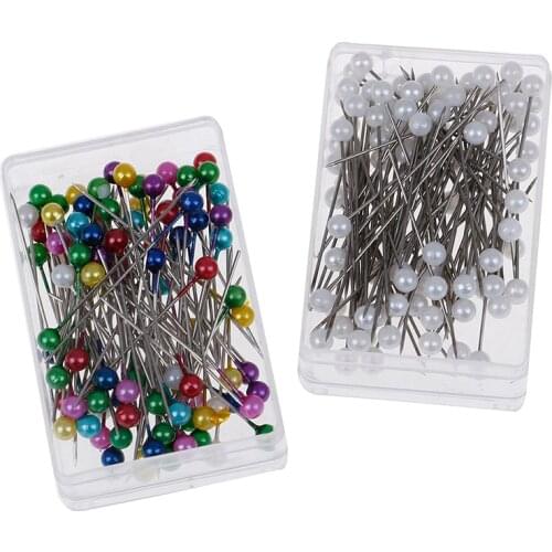 100pcs/box 38mm Round Pearl Head Dressmaking Pins Weddings Corsage Florists Sewing Pin Mixed Color Accessories