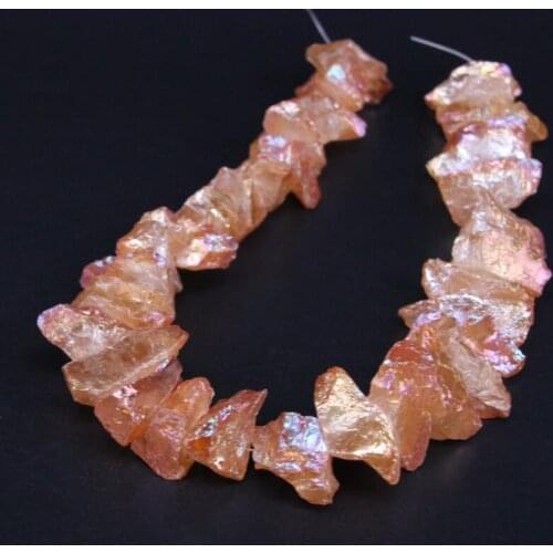 15.5"/strand Large Champagne Titanium Raw Crystal Drusy Freeform Nugget Loose Beads,Natural Roug Quartz Gravel Pendant Beads