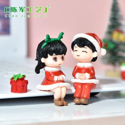 2Pcs Mini Christmas Couple Figure Doll DIY Garden Bonsai Decor Ornament Kid Toy Miniature Figurine People Statue Resin Craft