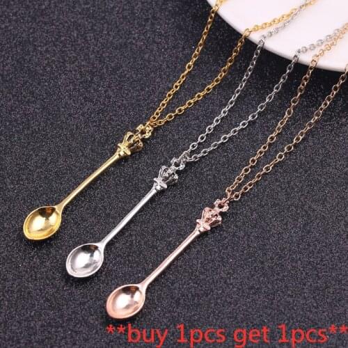 2 Pcs New Mini Tea Crown Spoon Pendant Necklace Vintage Royal Stainless Steel Jewelry Gift For Best Friends Wholesale