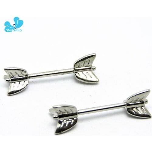 2Pcs Silver Color Arrow Love14G 19mm Nipple Earring Industrial Straight Barbell 316L Stainless Steel Body Ear Piercing Jewelry
