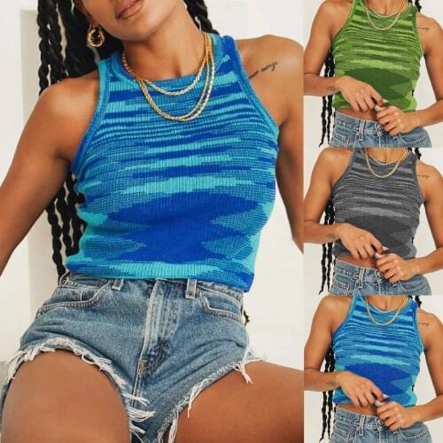 2021 Womans Color Knitting Camisole Slim Elastic Backless Green Y2K Tube Tops Sleeveless Top 90s Casual Female Tops T Shirts