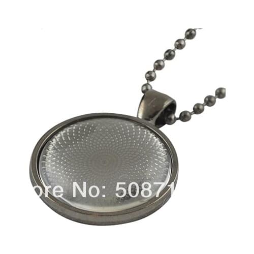30sets DIY 25mm Gun Black Blank Photo Pendant Kits - Pendant Trays with Glass Cabochons and Link or Ball Chains Choice of Colors
